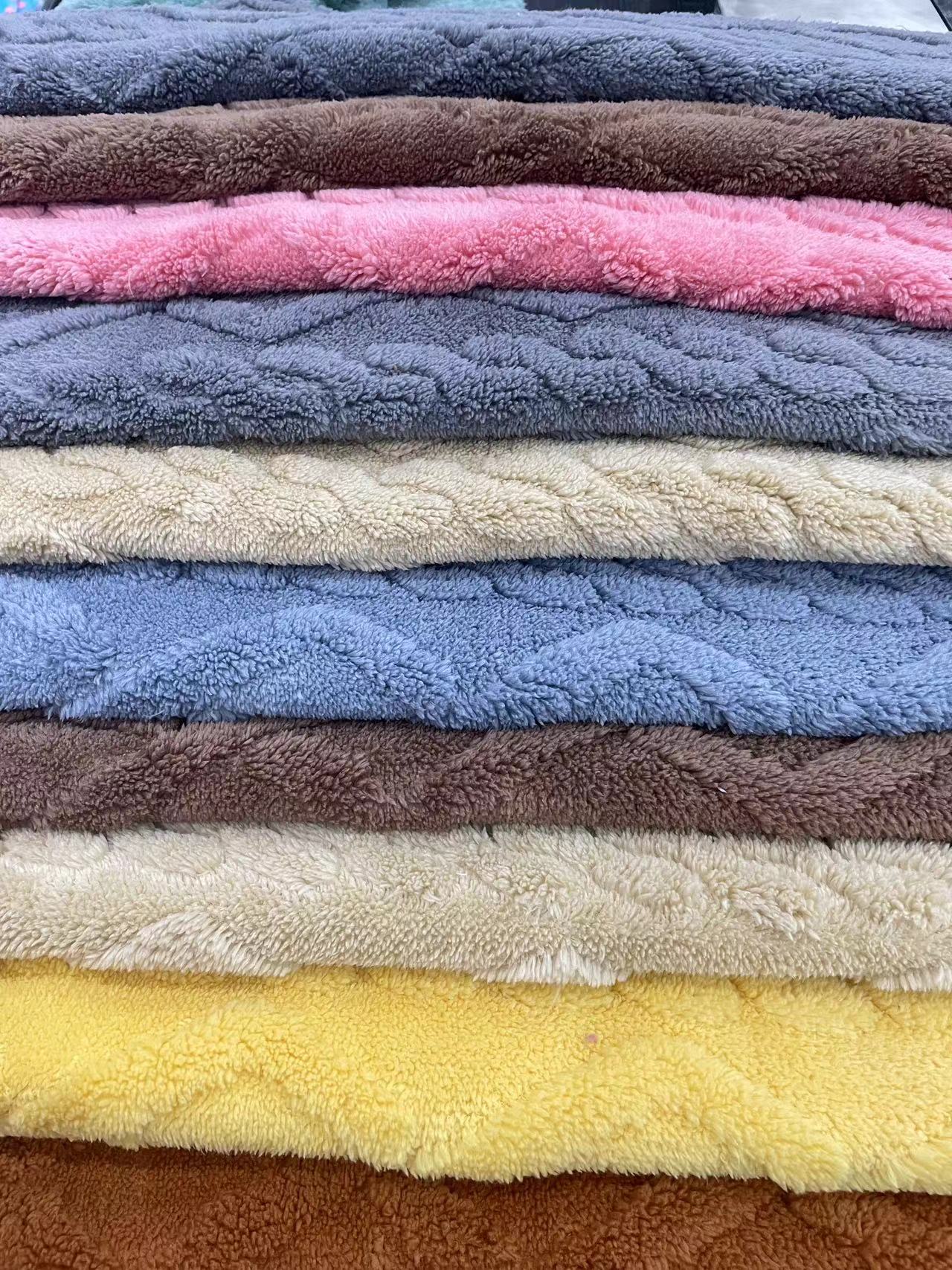 BK-SHUMIAN-JACQ Embossed Jacquard Shu Velveteen Fleece Fabric 260 GSM (40+ Custom Colors) - wholesale fabric KG China mill