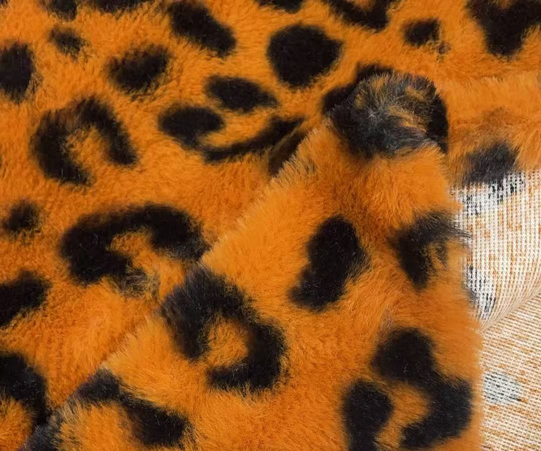 BK20230224-AP271 Orange Leopard Print Faux Rabbit Fur Plush Fleece 270 GSM (BK20230224 AP-271) - wholesale fabric KG China mill